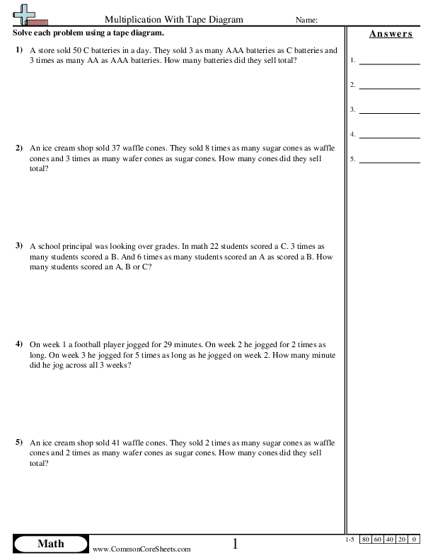 Multiplication With Tape Diagram worksheet